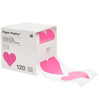 גליל מדבקות: Hearts Neon Pink 